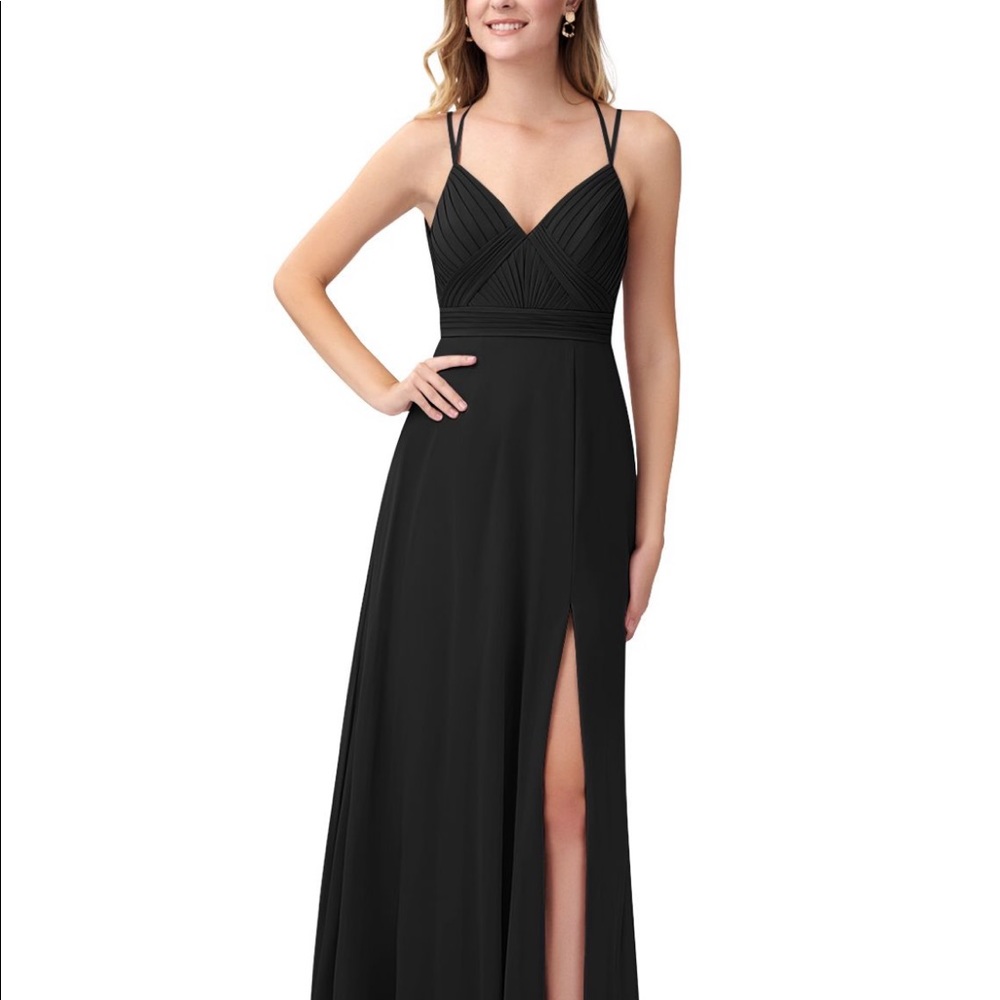 Azazie Aubrey Black Maxi Floor Length Bridesmaid Chiffon Dress Gown